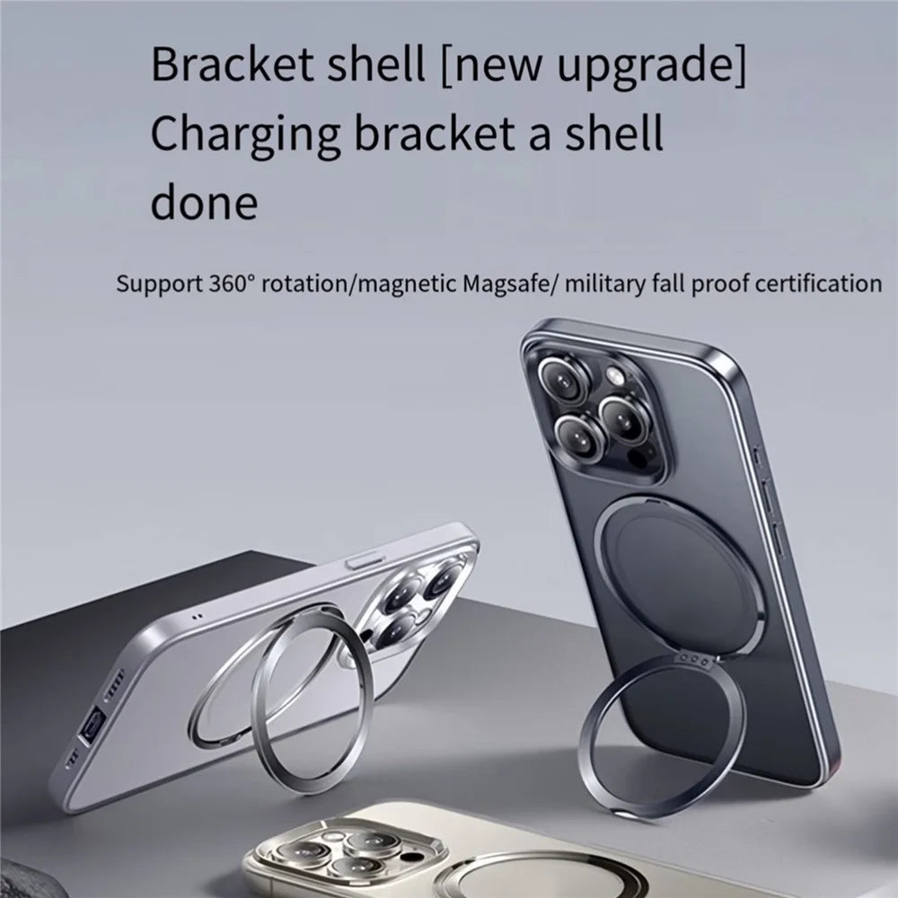 For iPhone 15 Pro Max Case Compatble with MagSafe Rotating Kickstand TPU+PC Phone Cover - Titanium Grey - 2