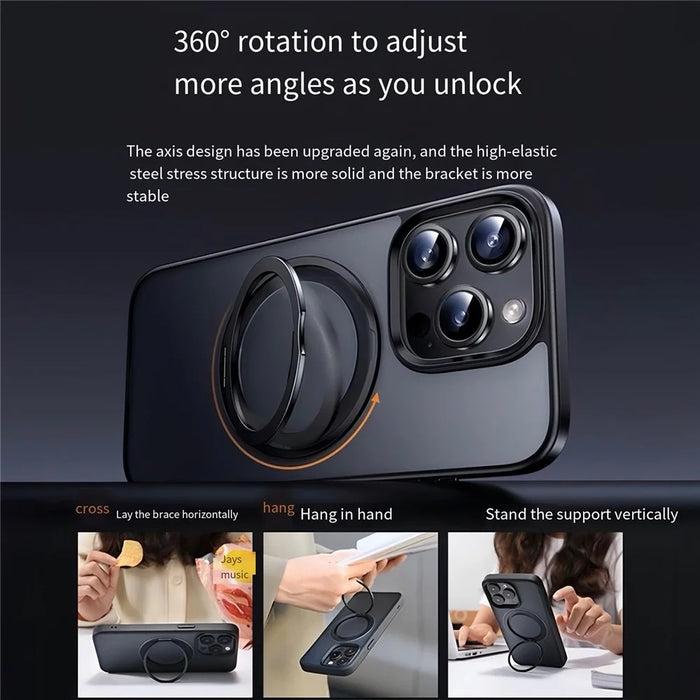 For iPhone 14 Pro Max Case Compatble with MagSafe Rotating Kickstand TPU+PC Phone Cover - Titanium Grey - 3