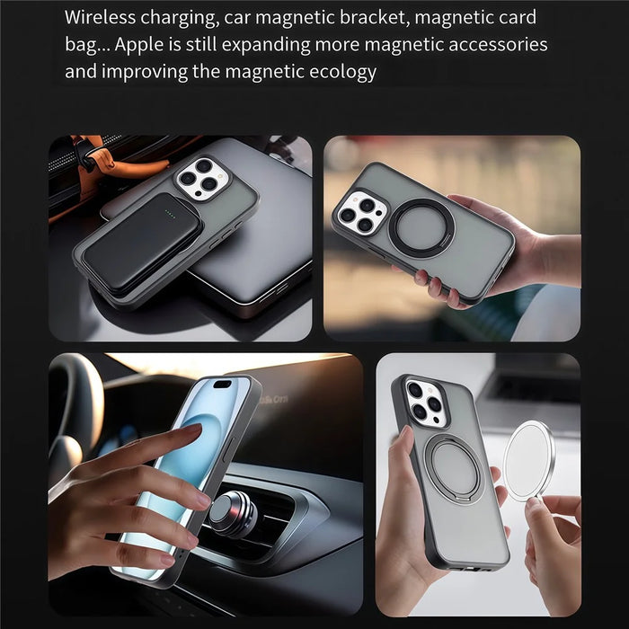 For iPhone 14 Pro Max Case Compatble with MagSafe Rotating Kickstand TPU+PC Phone Cover - Titanium Grey - 4
