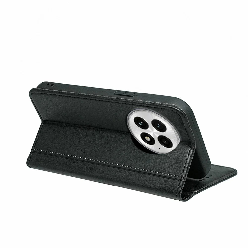HX01 For OnePlus 13 Wallet Case Magnetic Closing PU Leather Phone Cover - Black - 4