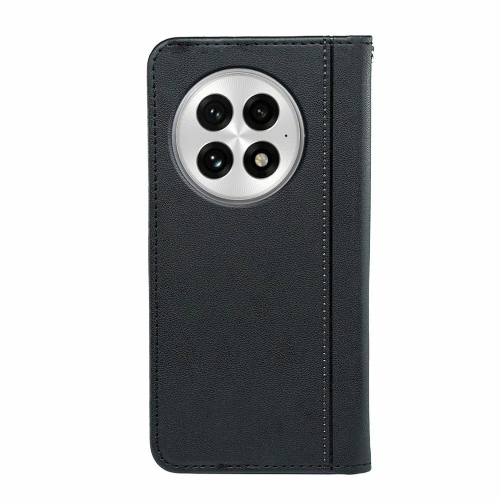 HX01 For OnePlus 13 Wallet Case Magnetic Closing PU Leather Phone Cover - Black - 6