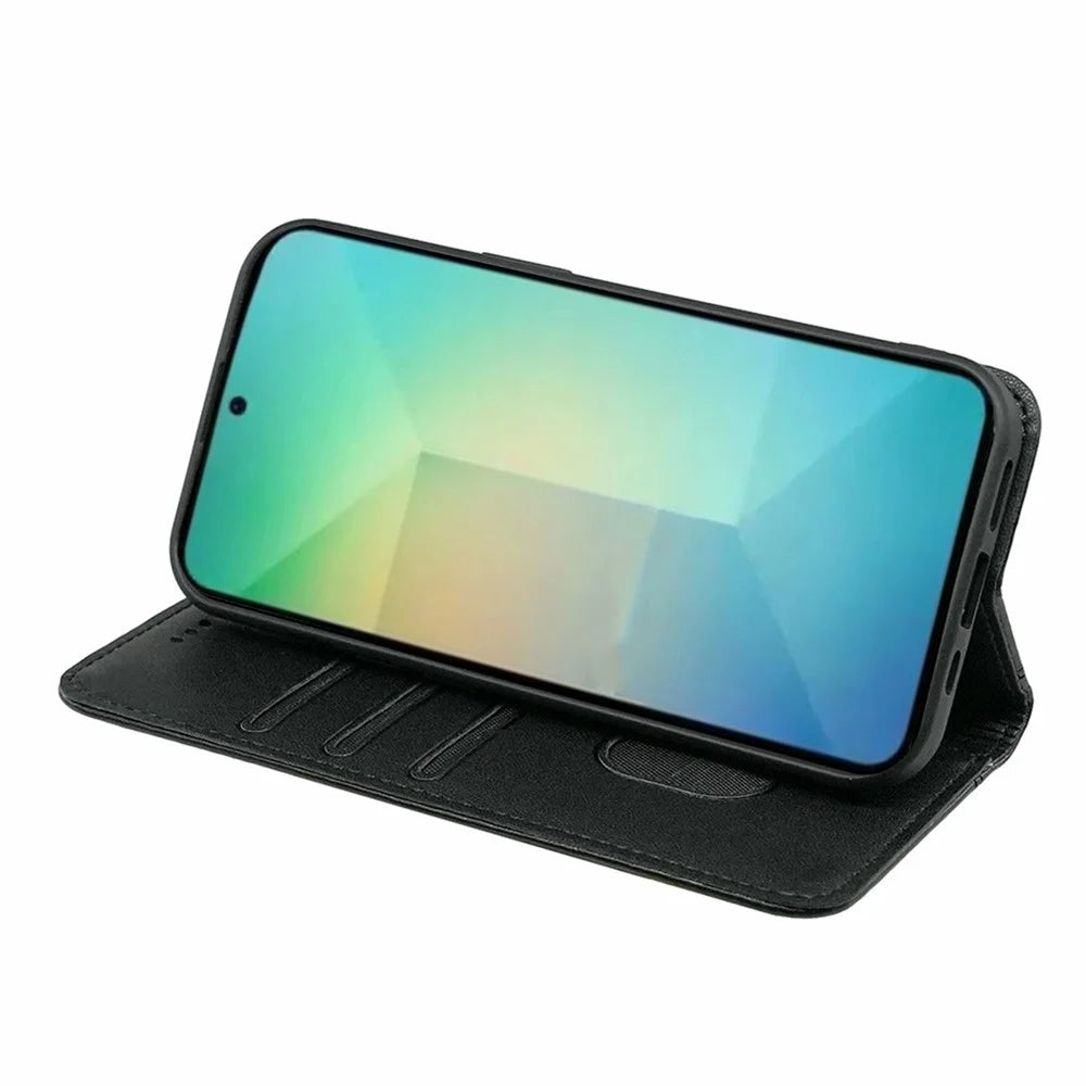 HX01 For Samsung Galaxy S25 Wallet Case Magnetic Closing PU Leather Phone Cover - Black - 3