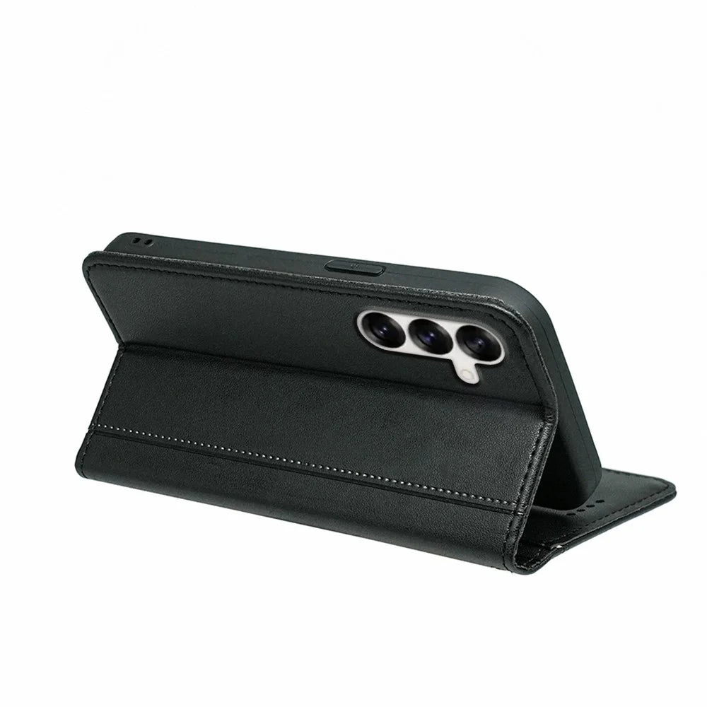 HX01 For Samsung Galaxy S25 Wallet Case Magnetic Closing PU Leather Phone Cover - Black - 4