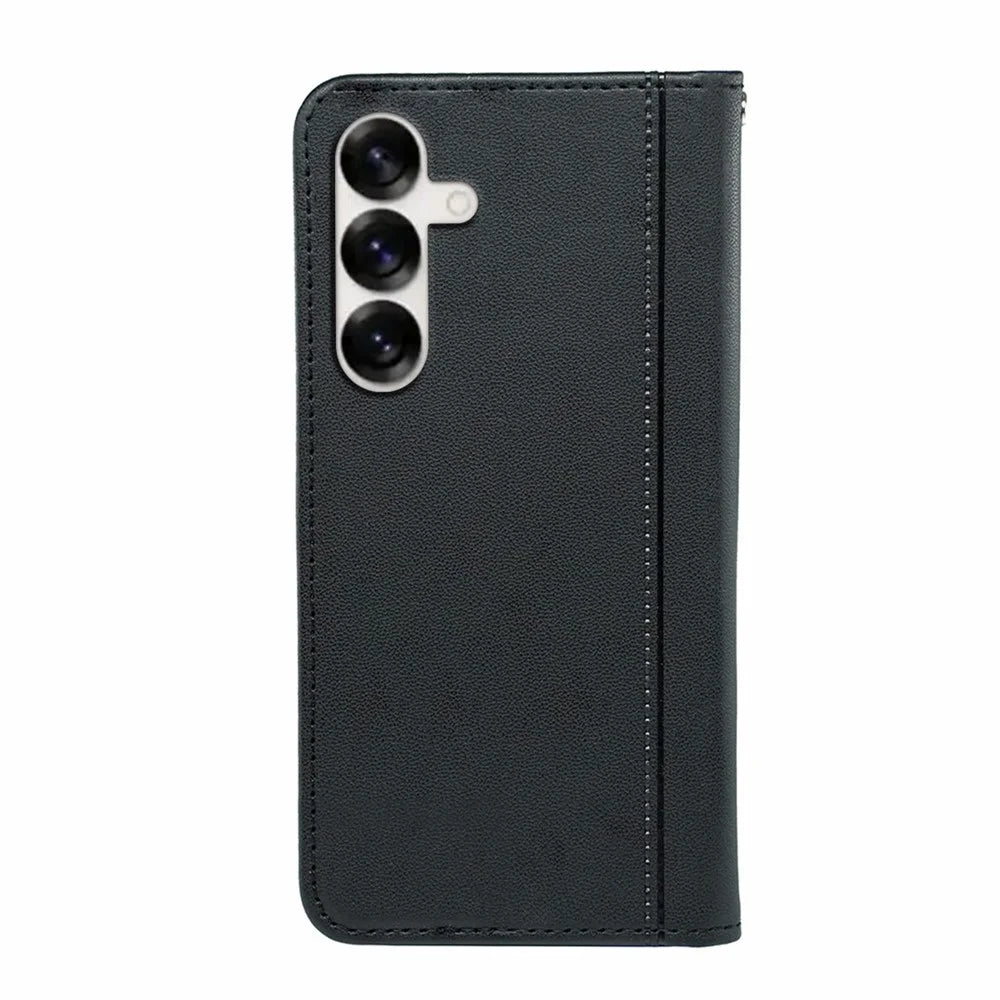 HX01 For Samsung Galaxy S25 Wallet Case Magnetic Closing PU Leather Phone Cover - Black - 6