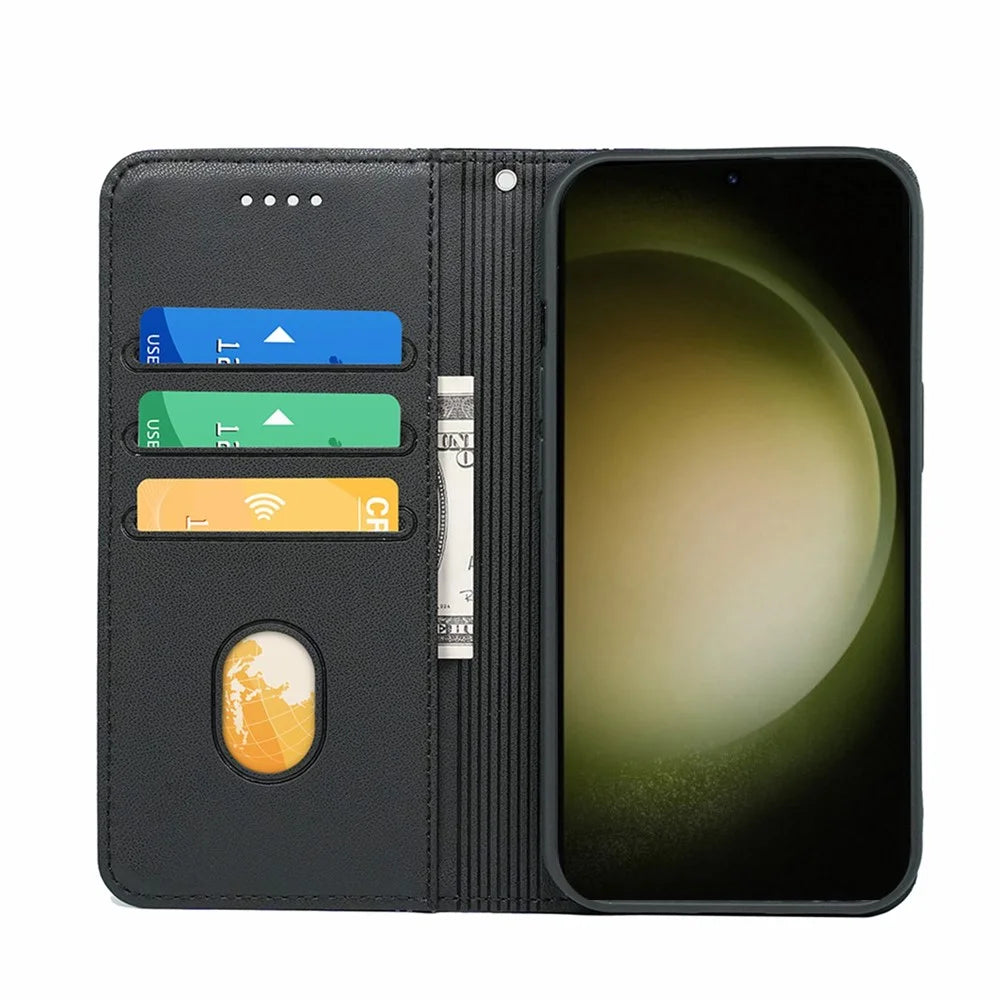 HX01 For Samsung Galaxy S25+ Wallet Case Magnetic Closing PU Leather Phone Cover - Black - 2