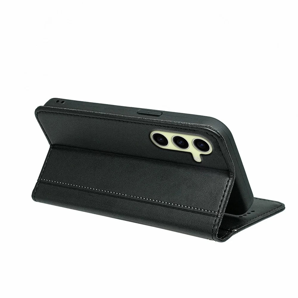 HX01 For Samsung Galaxy S25+ Wallet Case Magnetic Closing PU Leather Phone Cover - Black - 4