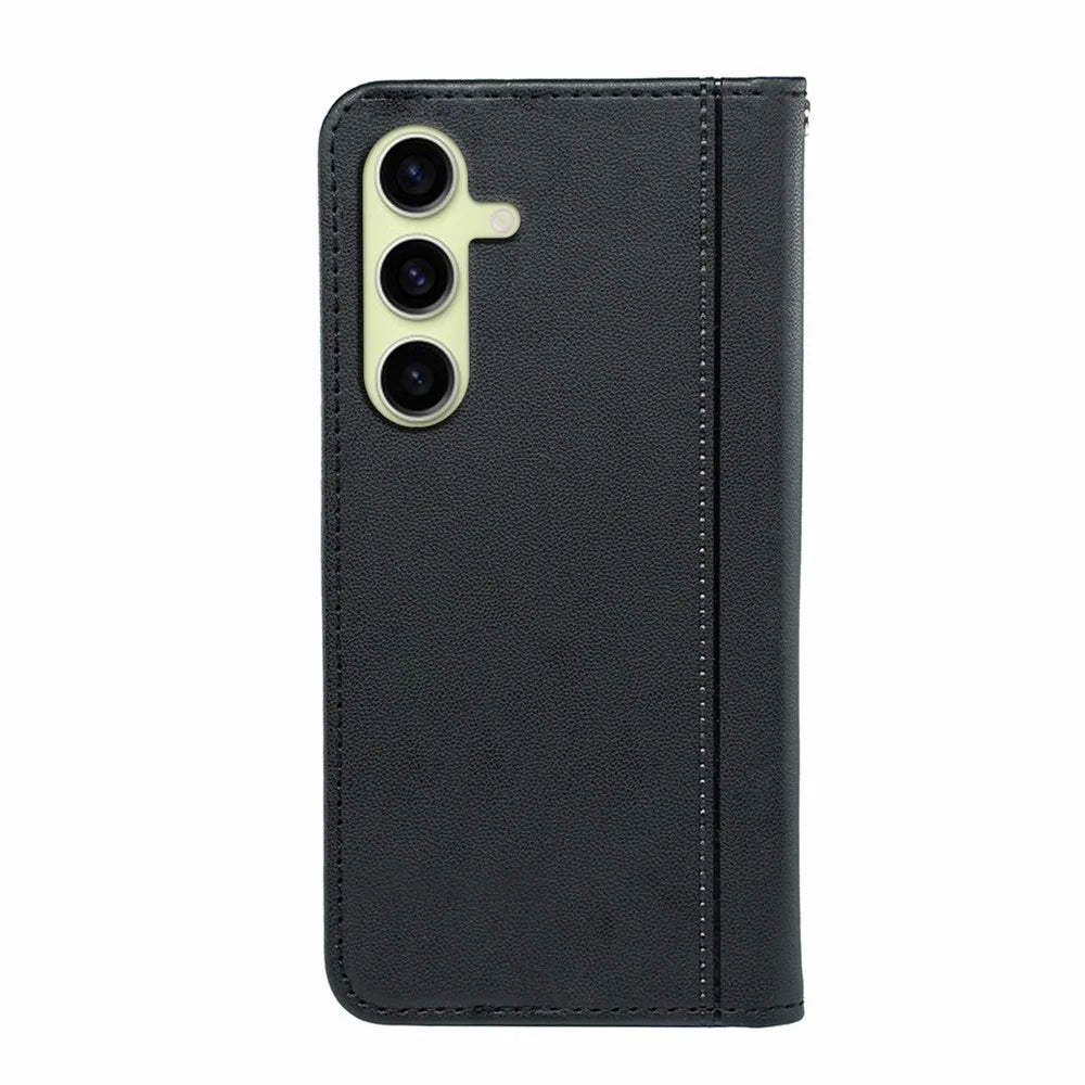 HX01 For Samsung Galaxy S25+ Wallet Case Magnetic Closing PU Leather Phone Cover - Black - 6