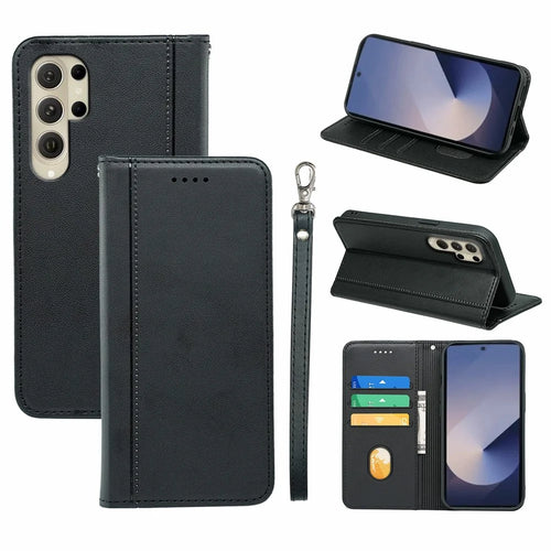 HX01 For Samsung Galaxy S25 Ultra Wallet Case Magnetic Closing PU Leather Phone Cover - Black - 1