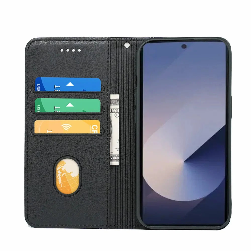 HX01 For Samsung Galaxy S25 Ultra Wallet Case Magnetic Closing PU Leather Phone Cover - Black - 2