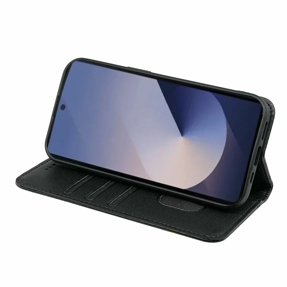 HX01 For Samsung Galaxy S25 Ultra Wallet Case Magnetic Closing PU Leather Phone Cover - Black - 3