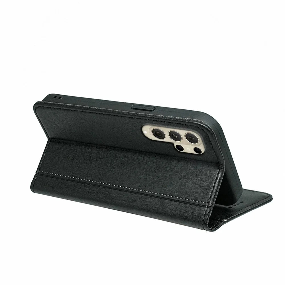 HX01 For Samsung Galaxy S25 Ultra Wallet Case Magnetic Closing PU Leather Phone Cover - Black - 4