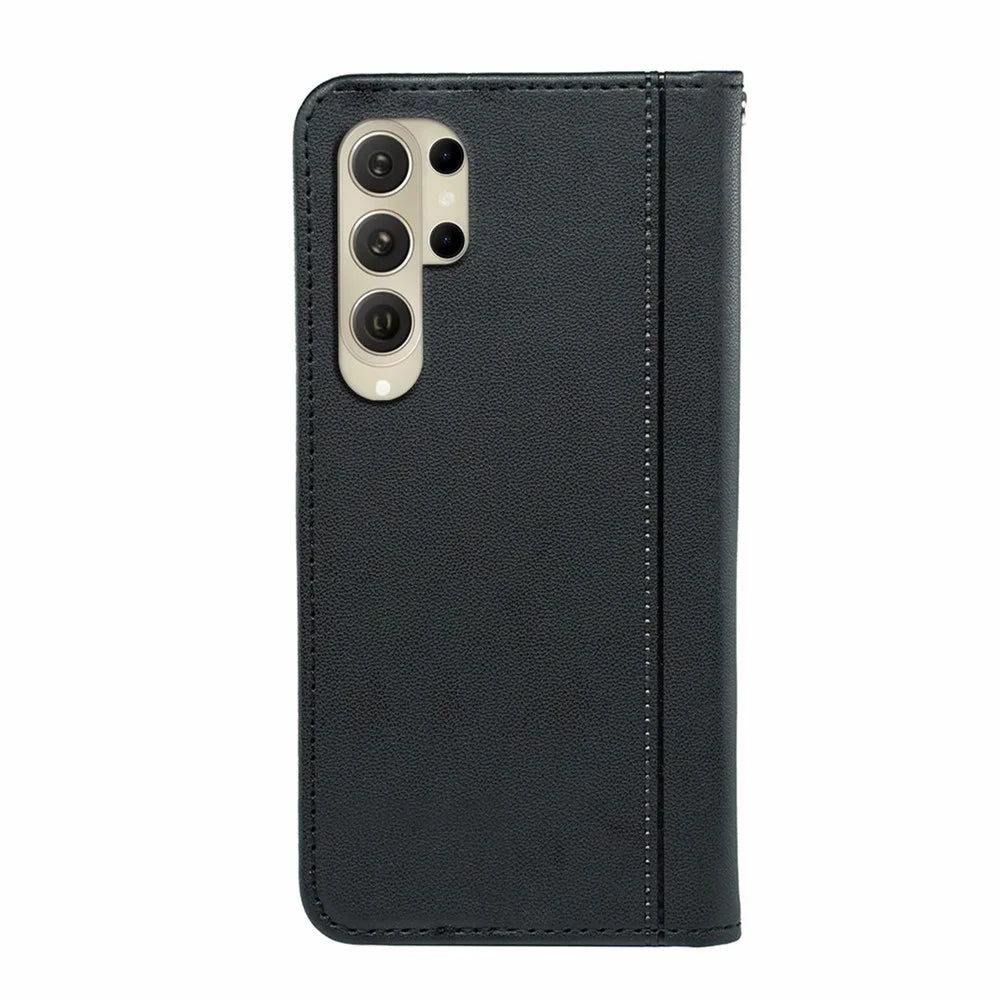 HX01 For Samsung Galaxy S25 Ultra Wallet Case Magnetic Closing PU Leather Phone Cover - Black - 6