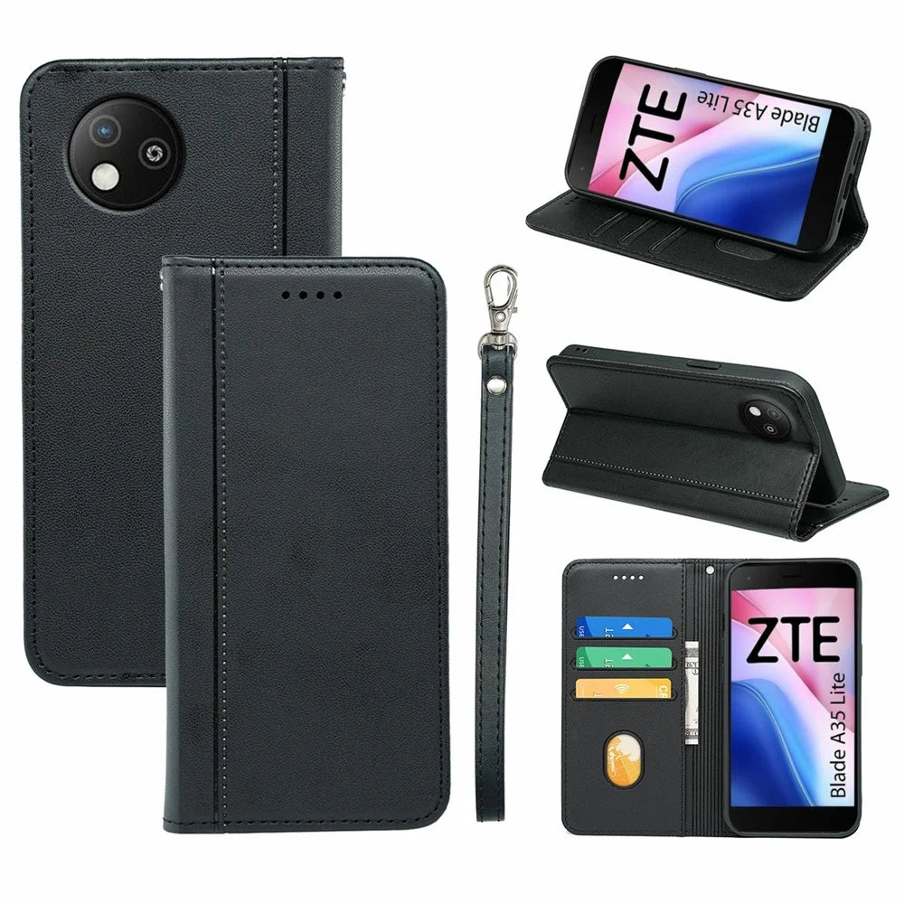 HX01 For ZTE Blade A35 Lite Wallet Case Magnetic Closing PU Leather Phone Cover - Black - 1