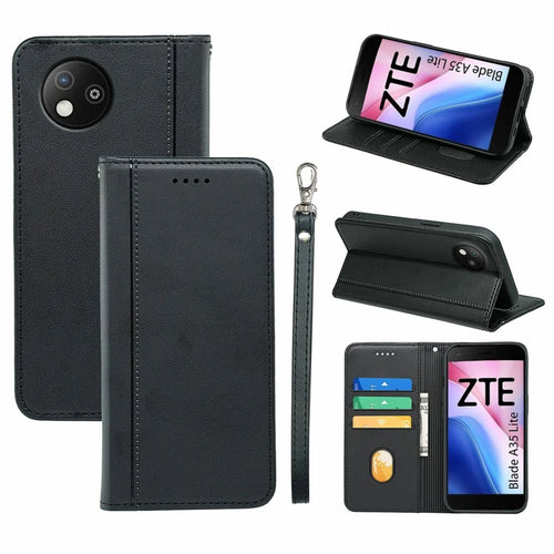 HX01 For ZTE Blade A35 Lite Wallet Case Magnetic Closing PU Leather Phone Cover - Black - 1