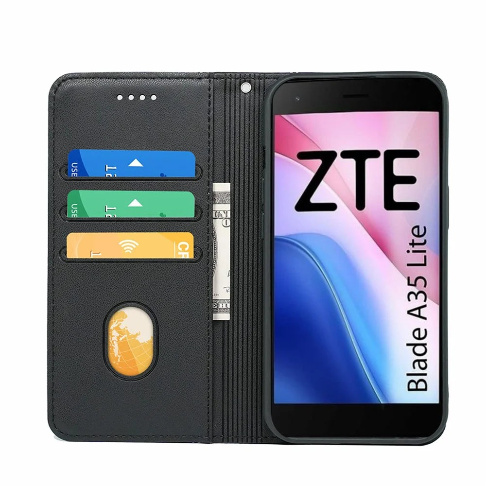 HX01 For ZTE Blade A35 Lite Wallet Case Magnetic Closing PU Leather Phone Cover - Black - 2