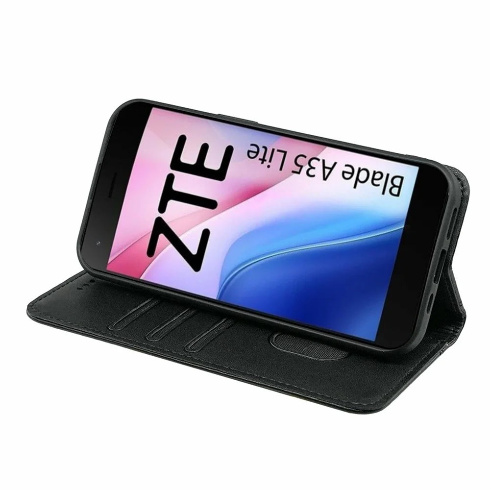 HX01 For ZTE Blade A35 Lite Wallet Case Magnetic Closing PU Leather Phone Cover - Black - 3