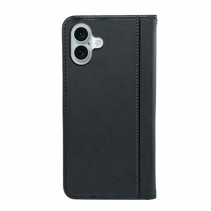 HX01 For iPhone 16 Wallet Case Magnetic Closing PU Leather Phone Cover - Black - 6