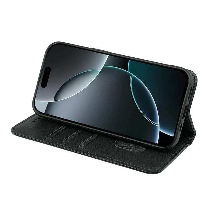 HX01 For iPhone 16 Pro Wallet Case Magnetic Closing PU Leather Phone Cover - Black - 3