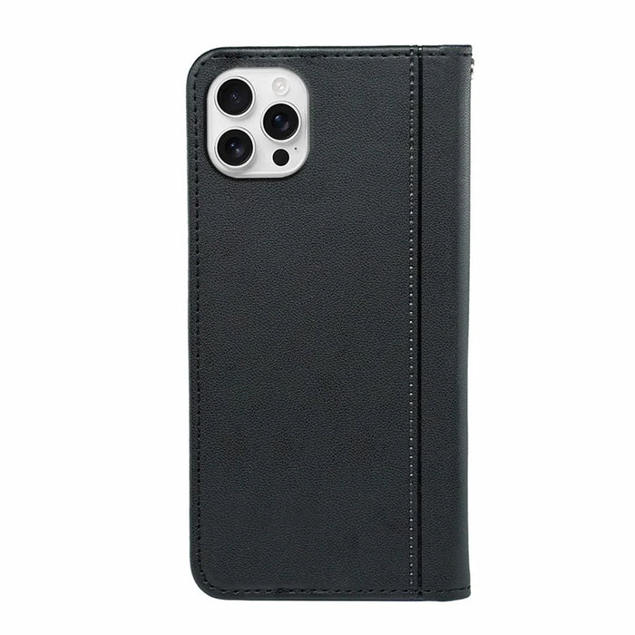 HX01 For iPhone 16 Pro Wallet Case Magnetic Closing PU Leather Phone Cover - Black - 6