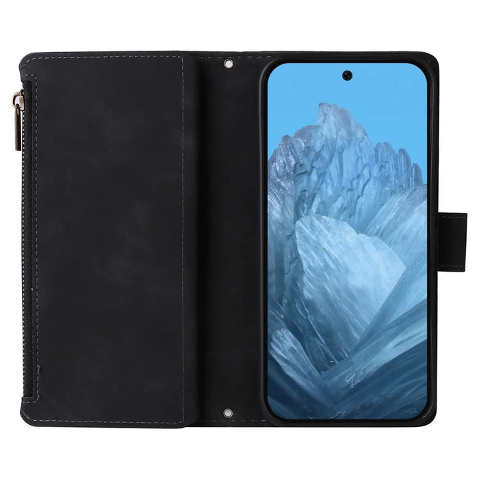 For Google Pixel 9 Pro / Pixel 9 Case Zipper Wallet Multiple Card Slots Leather Phone Cover - Black - 2