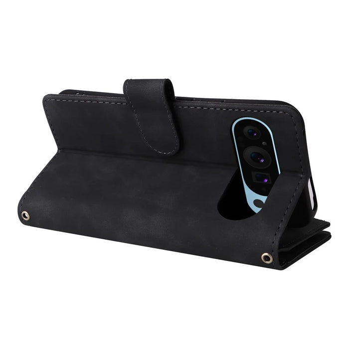 For Google Pixel 9 Pro / Pixel 9 Case Zipper Wallet Multiple Card Slots Leather Phone Cover - Black - 5