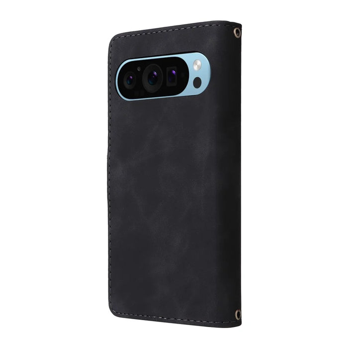For Google Pixel 9 Pro / Pixel 9 Case Zipper Wallet Multiple Card Slots Leather Phone Cover - Black - 7