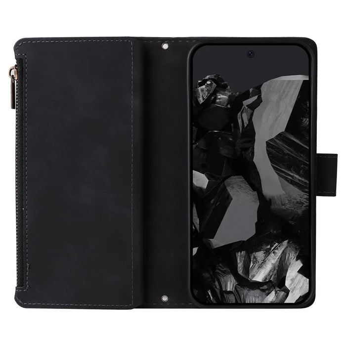 For Google Pixel 9 Pro XL Case Zipper Wallet Multiple Card Slots Leather Phone Cover - Black - 2