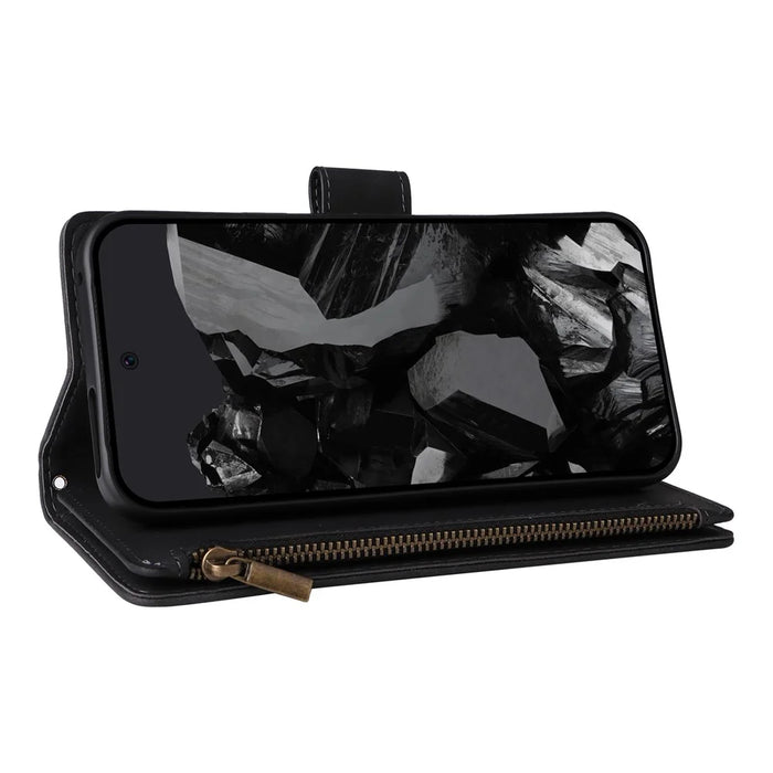 For Google Pixel 9 Pro XL Case Zipper Wallet Multiple Card Slots Leather Phone Cover - Black - 4
