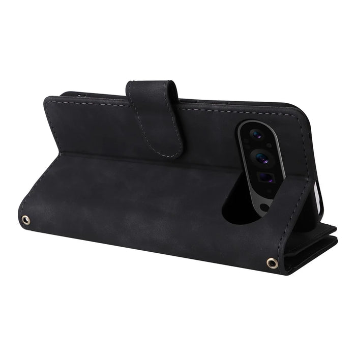 For Google Pixel 9 Pro XL Case Zipper Wallet Multiple Card Slots Leather Phone Cover - Black - 5