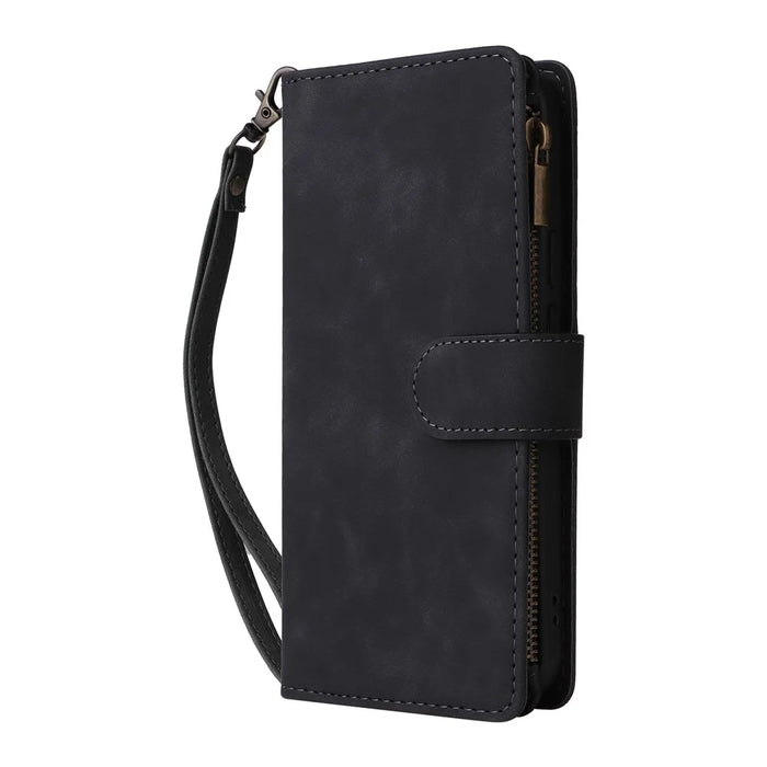 For Google Pixel 9 Pro XL Case Zipper Wallet Multiple Card Slots Leather Phone Cover - Black - 6