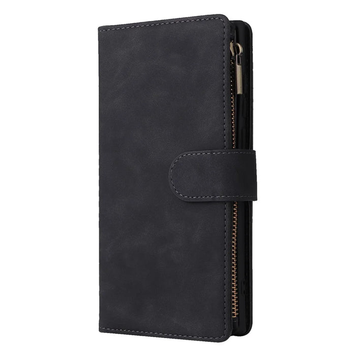 For Samsung Galaxy S25 Ultra Case Zipper Wallet Multiple Card Slots Leather Phone Cover - Black - 7