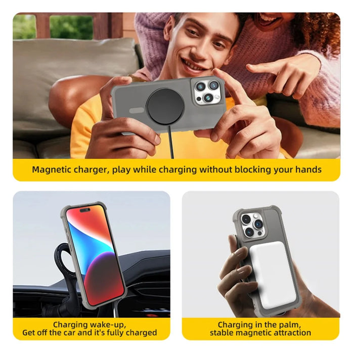 For iPhone 14 Pro Max Case Compatble with MagSafe Skin-Touch TPU+PC Phone Cover - Grey - 4