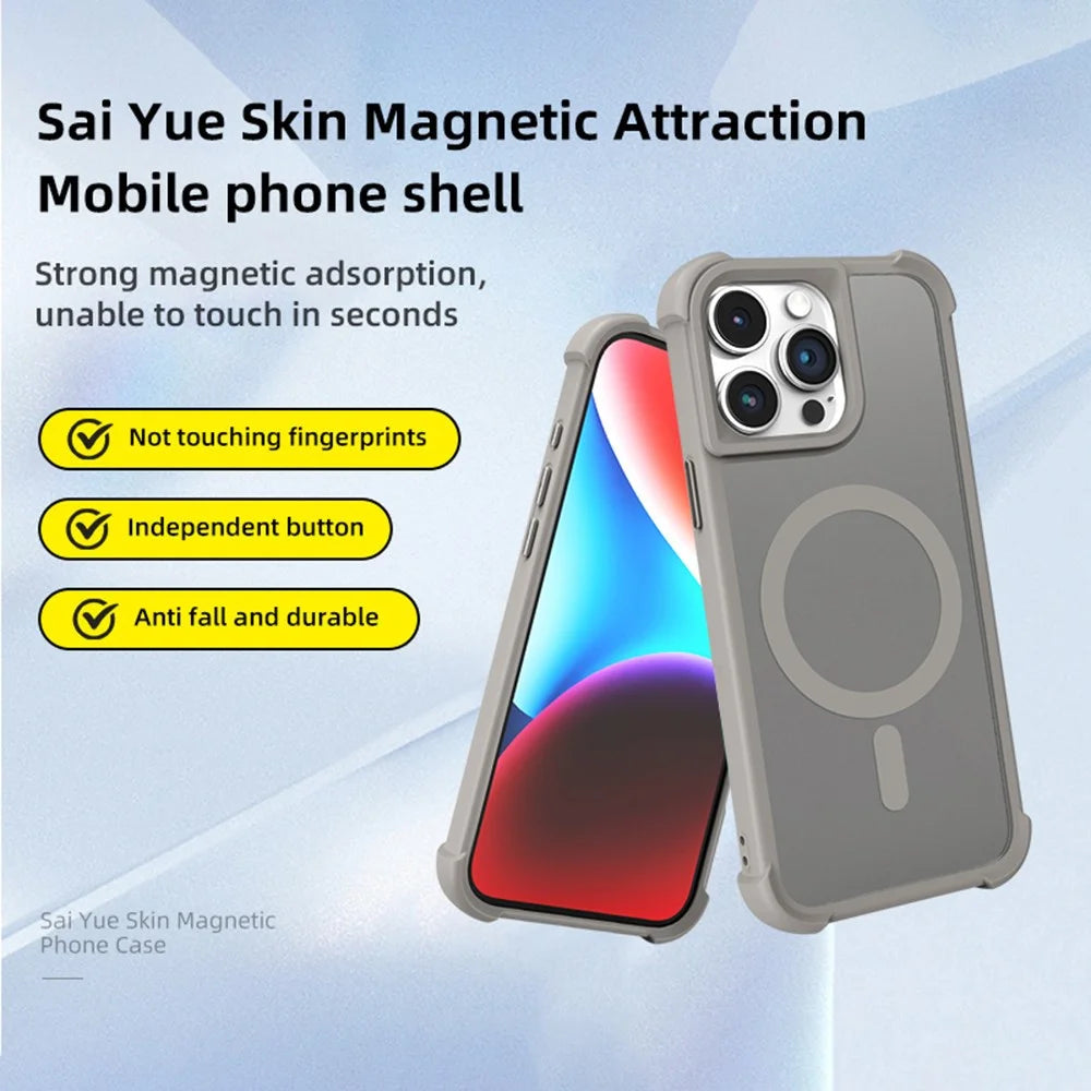 For iPhone 14 Pro Case Compatble with MagSafe Skin-Touch TPU+PC Phone Cover - Grey - 2