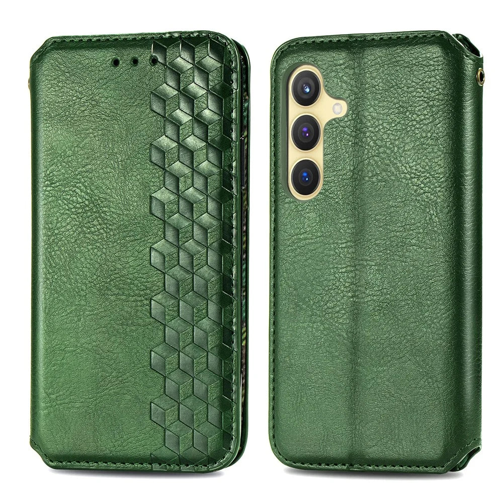 For Samsung Galaxy S25+ PU Leather Case Rhombus Imprint Wallet Stand Phone Cover - Green - 2
