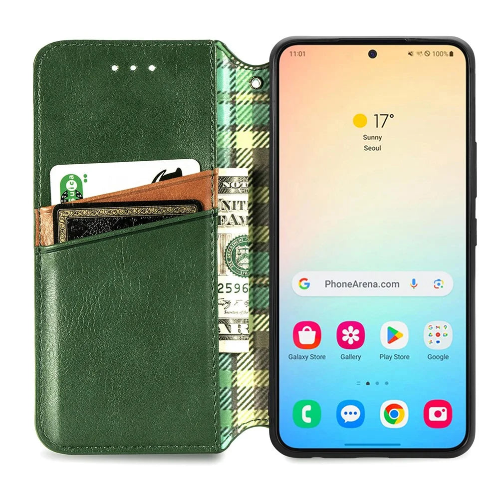 For Samsung Galaxy S25+ PU Leather Case Rhombus Imprint Wallet Stand Phone Cover - Green - 3