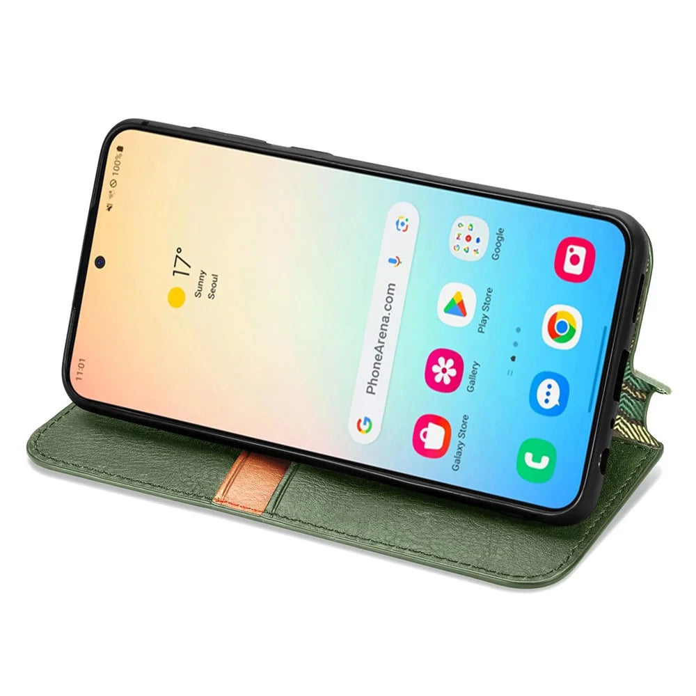 For Samsung Galaxy S25+ PU Leather Case Rhombus Imprint Wallet Stand Phone Cover - Green - 4