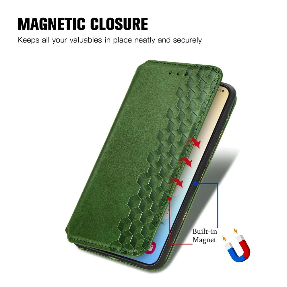 For Samsung Galaxy S25+ PU Leather Case Rhombus Imprint Wallet Stand Phone Cover - Green - 5