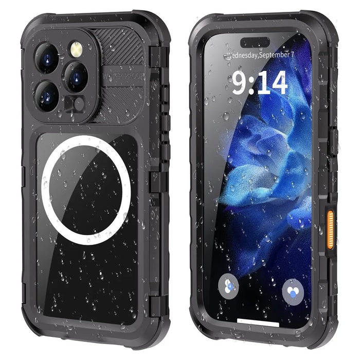SHELLBOX M Series For iPhone 16 Pro IP68 Waterproof Case Metal Diving Phone Cover Compatible with MagSafe - Black - 1