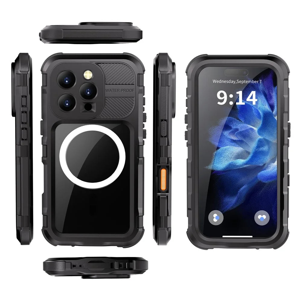 SHELLBOX M Series For iPhone 16 Pro IP68 Waterproof Case Metal Diving Phone Cover Compatible with MagSafe - Black - 3