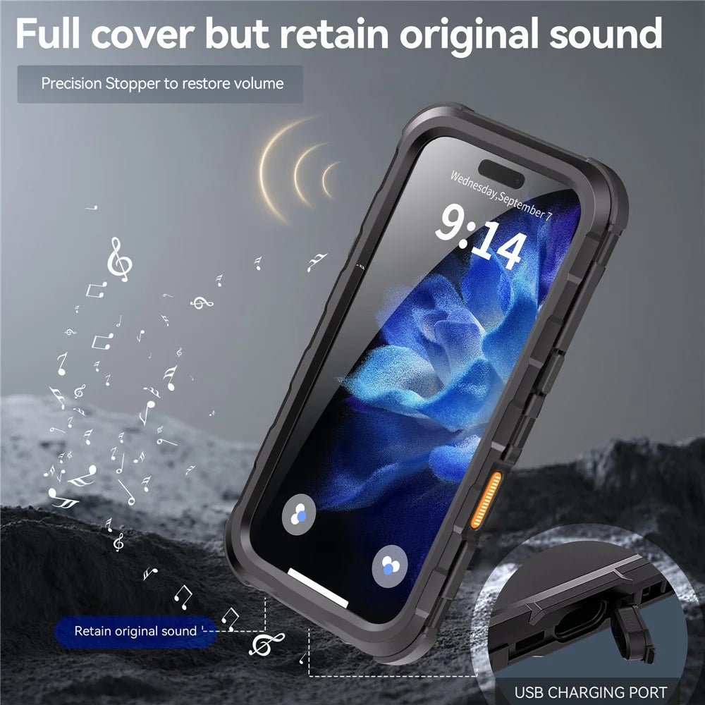 SHELLBOX M Series For iPhone 16 Pro IP68 Waterproof Case Metal Diving Phone Cover Compatible with MagSafe - Black - 6