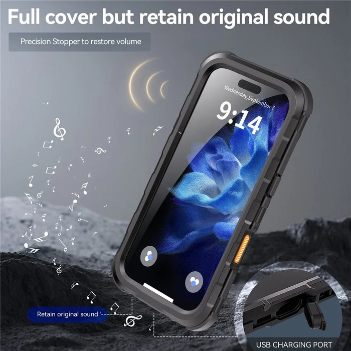 SHELLBOX M Series For iPhone 16 Pro IP68 Waterproof Case Metal Diving Phone Cover Compatible with MagSafe - Black - 6