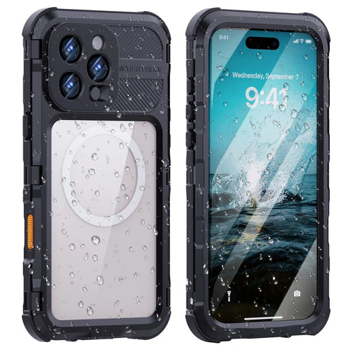 SHELLBOX M Series For iPhone 16 Pro Max IP68 Waterproof Case Metal Diving Phone Cover Compatible with MagSafe - Black - 1