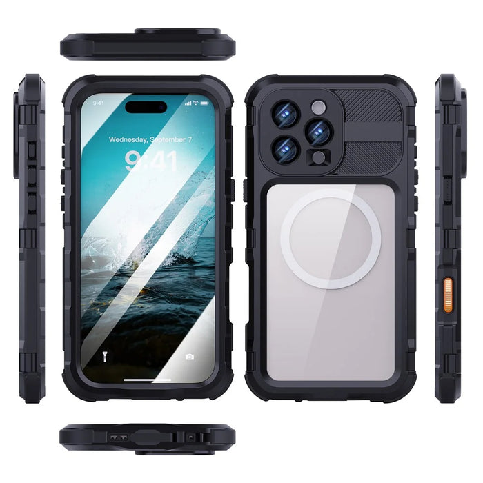 SHELLBOX M Series For iPhone 16 Pro Max IP68 Waterproof Case Metal Diving Phone Cover Compatible with MagSafe - Black - 3