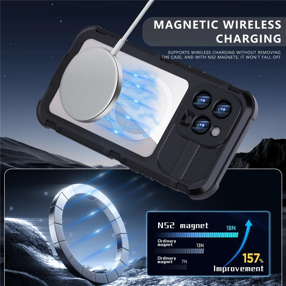 SHELLBOX M Series For iPhone 16 Pro Max IP68 Waterproof Case Metal Diving Phone Cover Compatible with MagSafe - Black - 5
