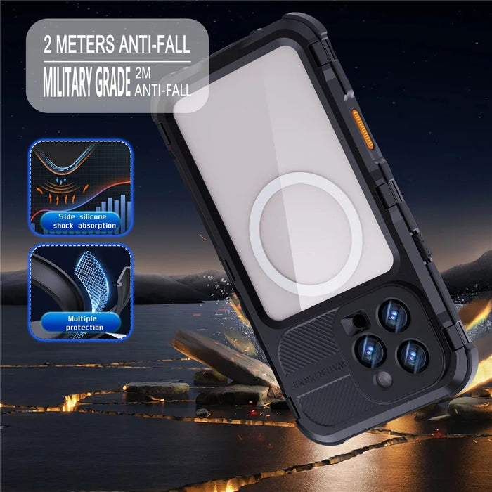 SHELLBOX M Series For iPhone 16 Pro Max IP68 Waterproof Case Metal Diving Phone Cover Compatible with MagSafe - Black - 7