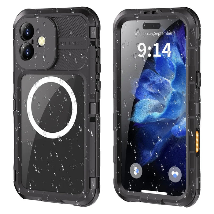 SHELLBOX M Series For iPhone 16 Plus IP68 Waterproof Case Metal Diving Phone Cover Compatible with MagSafe - Black - 1