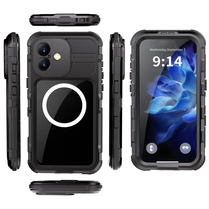 SHELLBOX M Series For iPhone 16 Plus IP68 Waterproof Case Metal Diving Phone Cover Compatible with MagSafe - Black - 3