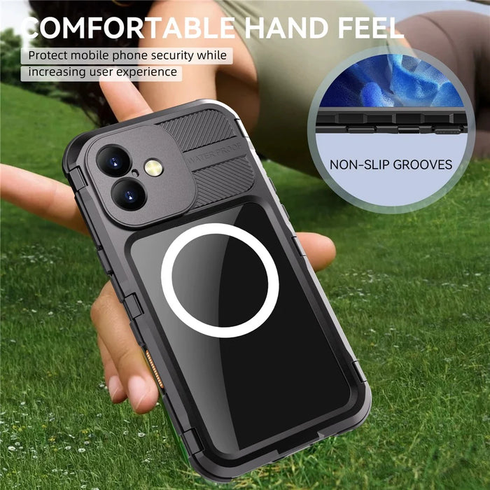 SHELLBOX M Series For iPhone 16 Plus IP68 Waterproof Case Metal Diving Phone Cover Compatible with MagSafe - Black - 4