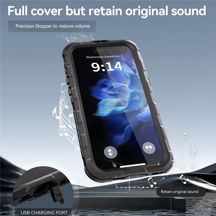 SHELLBOX M Series For iPhone 16 Plus IP68 Waterproof Case Metal Diving Phone Cover Compatible with MagSafe - Black - 5