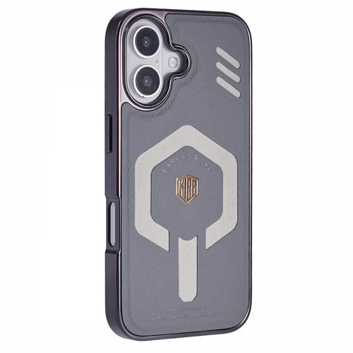 KIGC For iPhone 16 Case Compatible with MagSafe Leather+PC+TPU Phone Cover - Grey - 1